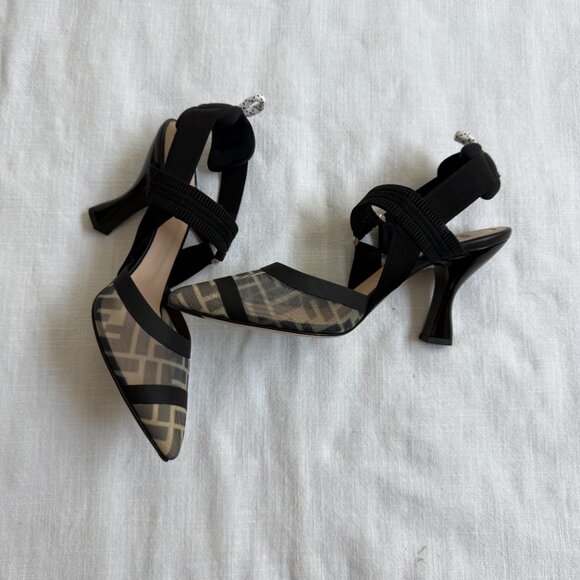 Colibrì Black leather and mesh, high-heeled slingbacks - Picture 5 of 8